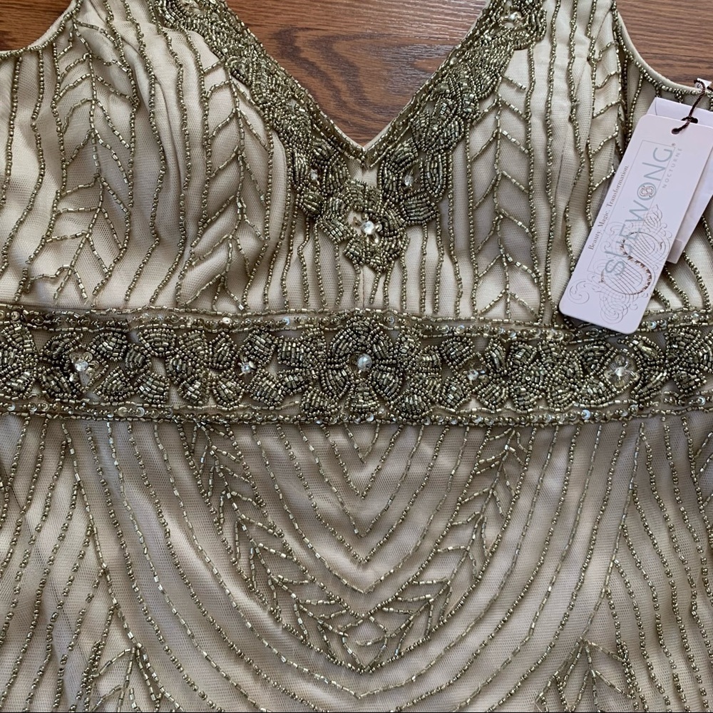 SUE WONG 14 Champagne Beaded Formal Bridal cocktail Evening dress - Picture 15 of 17